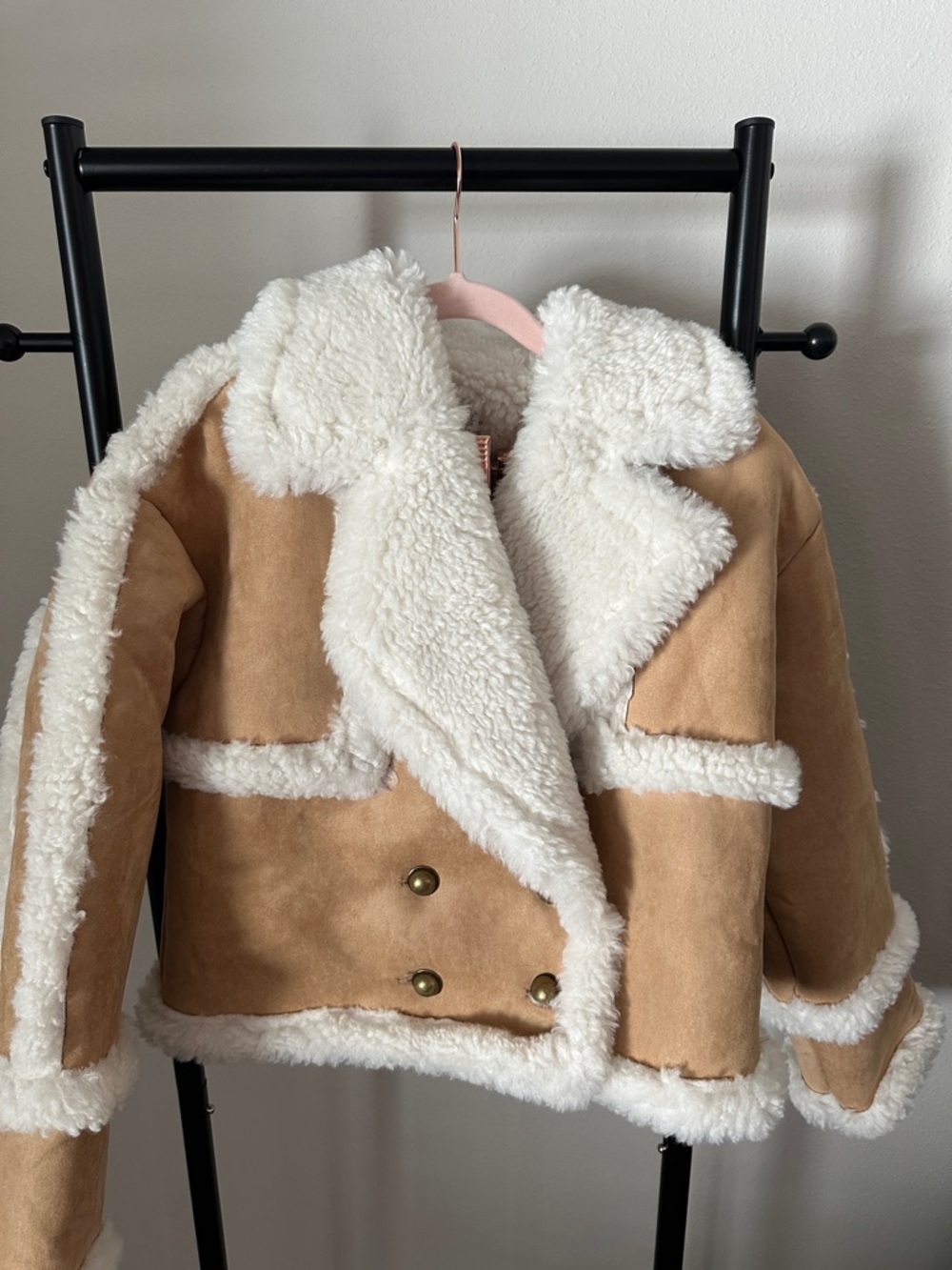 Altar'd State Tan Coat with White Sherpa Trim